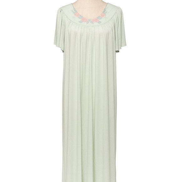 Shadowline XL Light Green Nylon Rose Gown Vintage - Picture 1 of 6